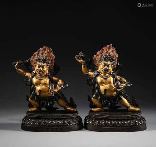 Qing Dynasty, bronze gilding, six grade Buddha building, Kin...