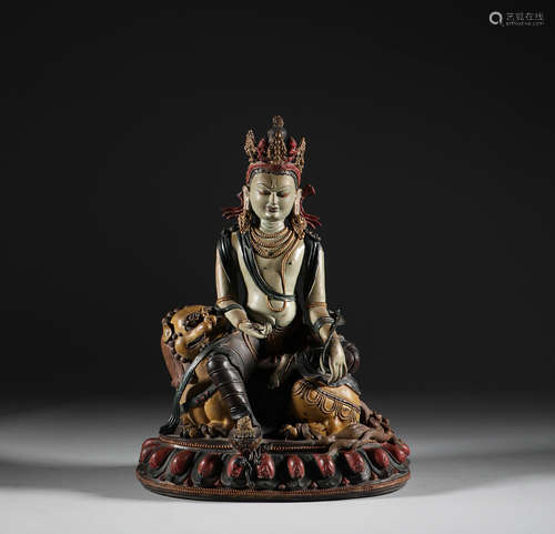 Ming Dynasty, bronze gilded painted Guanyin statue