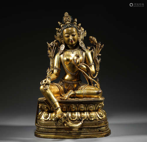 Qing Dynasty, Tibet, bronze gilding, Guanyin statue