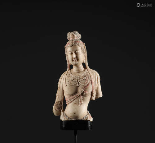 During the Northern Qi Dynasty, white marble painted Guanyin...