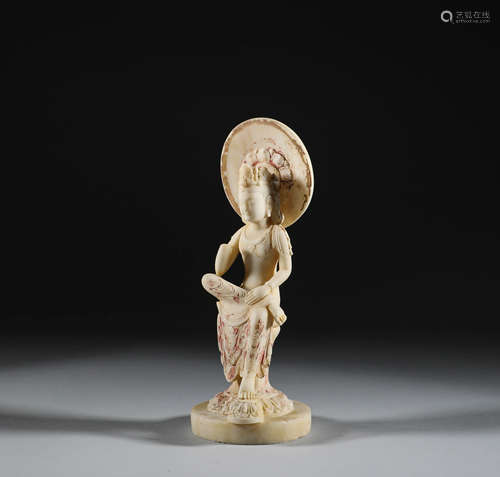 In the Tang Dynasty, white marble painted Guanyin statues