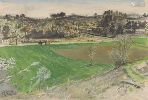 Maurice Brianchon, French 1899-1979- Landscape of hills with...