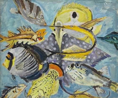 Mildred Bendall, French 1901-1977- Poissons, circa 1950; oil...