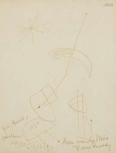 Joan Miró, Spanish 1893-1983- Sans Titre, 1953; ink on paper...