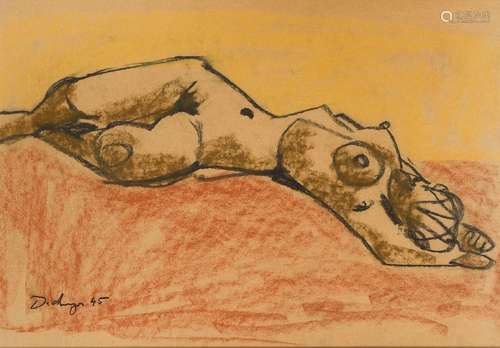 Hugo Dachinger, Austrian 1908-1996- Reclining nude; coloured...