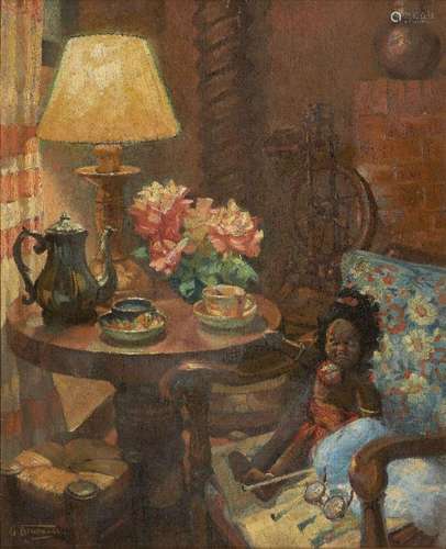 Odette Bruneau, French 1891-1984- Interior scene; oil on can...