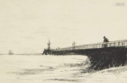 Théodule-Augustin Ribot, French 1823-1991- A pier in France;...