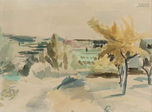 René Mels, Belgian 1909-1977- Landscape; watercolour, signed...
