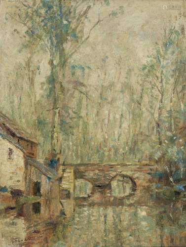 Albert Feser, German 1901-1993- Tranquil river landscape wit...