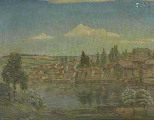 Jakob Weinheimer, German 1878-1962- View of a riverside town...