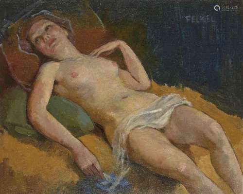 Carl Felkel, Austrian 1896-1973- Reclining female nude; oil ...