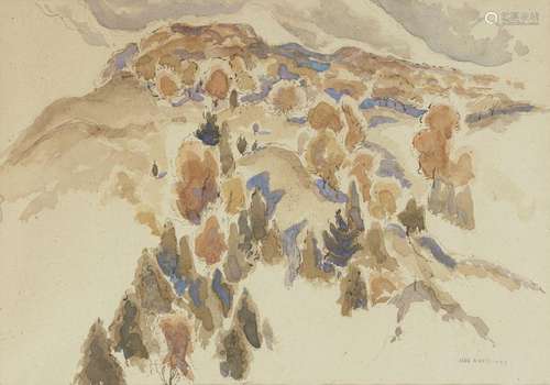 John Hall, Canadian, 1914-2002- Mountainous landscape; water...