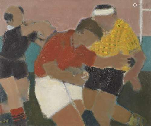 Claude Aliotti, French 1925-1989- Rugby Players; oil on canv...