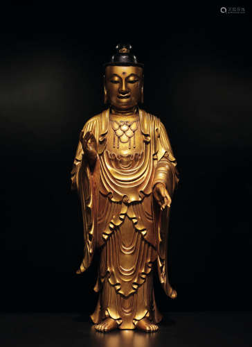清中期 金漆木雕菩萨立像