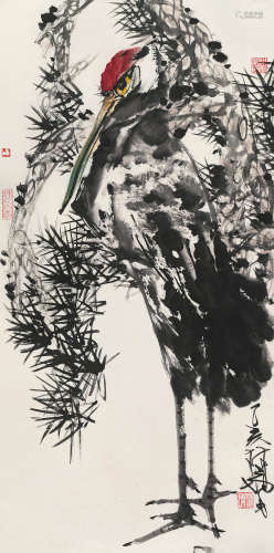 林墉 乙亥（1995）年作 松鹤图 镜片 设色纸本