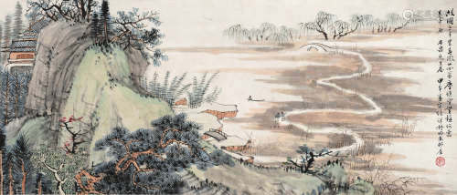 张祥凝 甲午（1954）年作 柳堤胜景 镜片 设色纸本