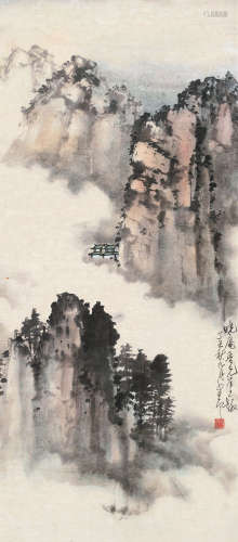 赵少昂 丁丑（1937）年作 白云深处 镜片 设色纸本