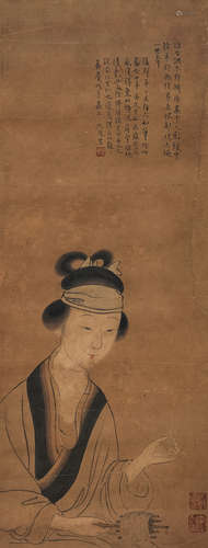 沈复 戊午（1798）年作 仕女（陈芸题） 镜片 设色纸本