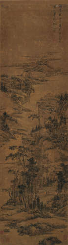 奚冈 丙午（1786）年作 山村水影 立轴 设色绢本