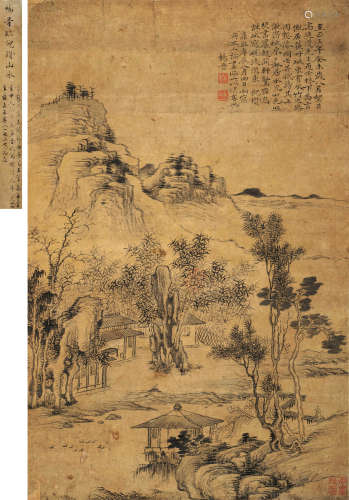杨晋 庚辰（1700）年作 拟元人山水 立轴 水墨纸本