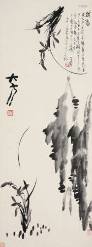 张丹斧袁克文大方 庚申（1920）年作 兰石图 镜片 水墨纸本