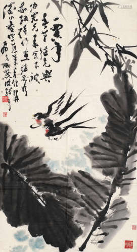 赵丹龚继先 戊午（1978）年作 飞燕图 镜片 设色纸本
