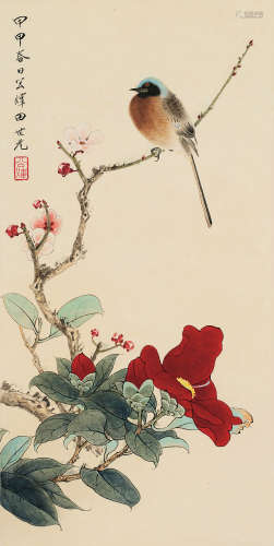 田世光 甲申（1944）年作 花鸟 镜片 设色纸本