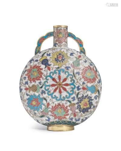 A cloisonné enamel white-ground moonflask, bianhu