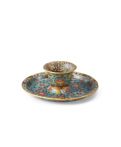 A cloisonné enamel and gilt-bronze cup and cup-stand