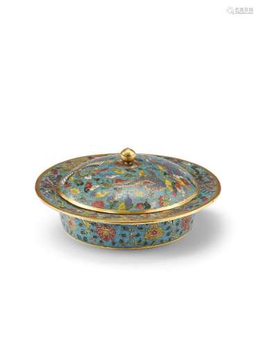 A cloisonné enamel and gilt-bronze bowl and cover, zhad...