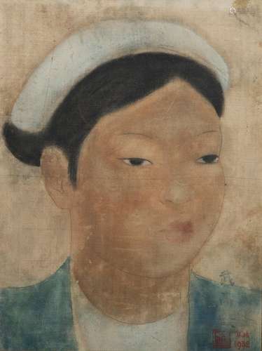 VU CAO DAM (1908-2000) Portrait de jeune femme Encre et aqua...