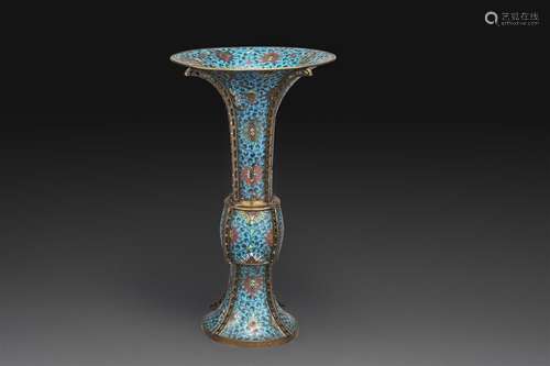 GRAND VASE GU en bronze et émaux cloisonnés polychromes sur ...