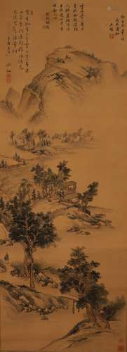 Chinese ink painting Wang Jian silk landscape painting axis