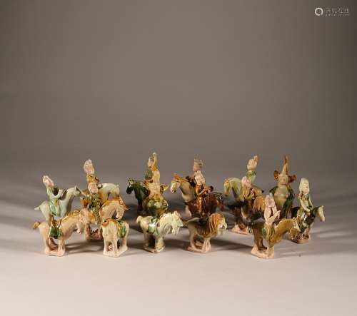 A set of pottery men riding horses in the Tang Dynasty