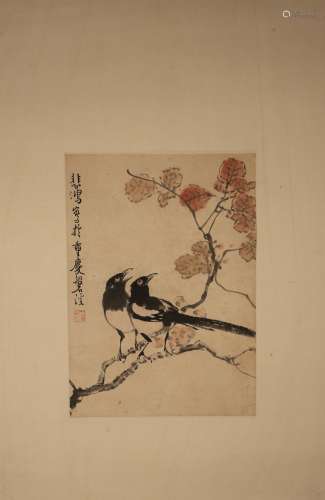Chinese ink painting Xu Beihong paper magpie painting