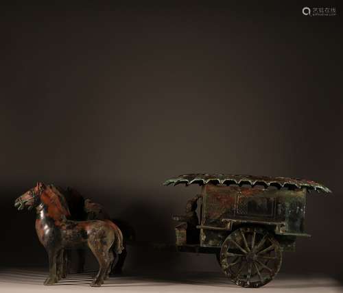 Bronze horse drawn cart