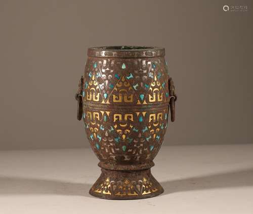 Bronze bottle inlaid with turquoise