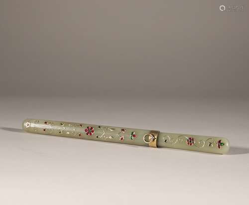 Jade inlaid gold silk knife of Qing Dynasty