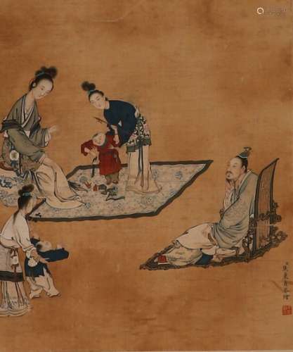 Chinese ink painting Jiao Bingzhen silk figure story scroll