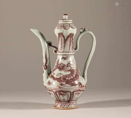 Yuan Dynasty underglaze red dragon pattern holding pot