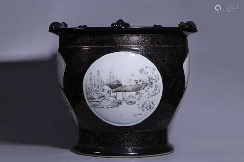 Chinese Black Ground Famille Rose jar