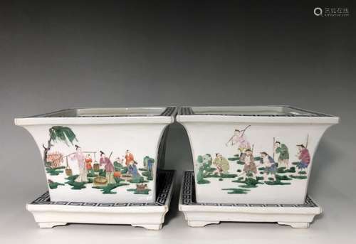 Pair Chinese Famille Rose Porcelain Planter