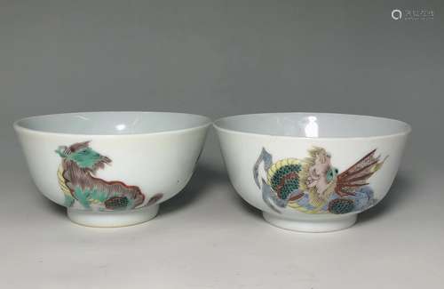 Pair Chinese Famille Rose Porcelain Bowl, mark