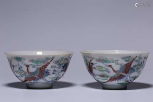 Pair of Chinese Doucai Porcelain Cups