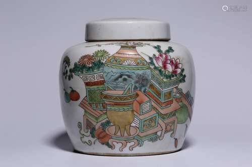 Qing Chinese Famille Rose Porcelain Cover Jar