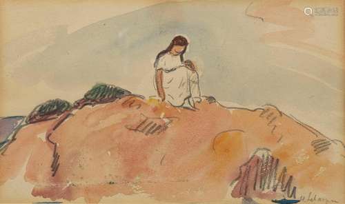 Henri Lebasque (1865-1935) - Méditation sur la dune, aquarel...