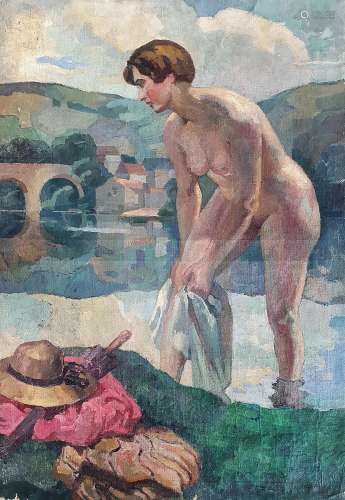 RAOUL DASTRAC (Aiguillon, 1891-1969) Jeune femme nue au bord...