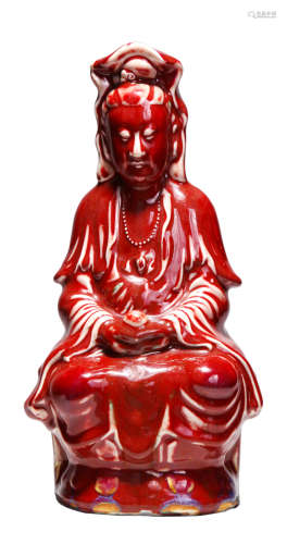 清中期钧红釉观音瓷塑