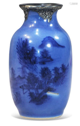 清中期蓝上蓝山水观音瓶