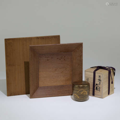 明治蒔絵茶盒 木箱盒兩點